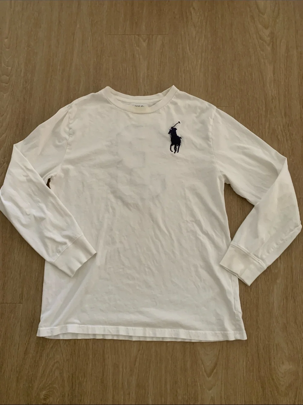 Ralph Lauren Boy’s White Long Sleeve Tee with Navy Pony Logo